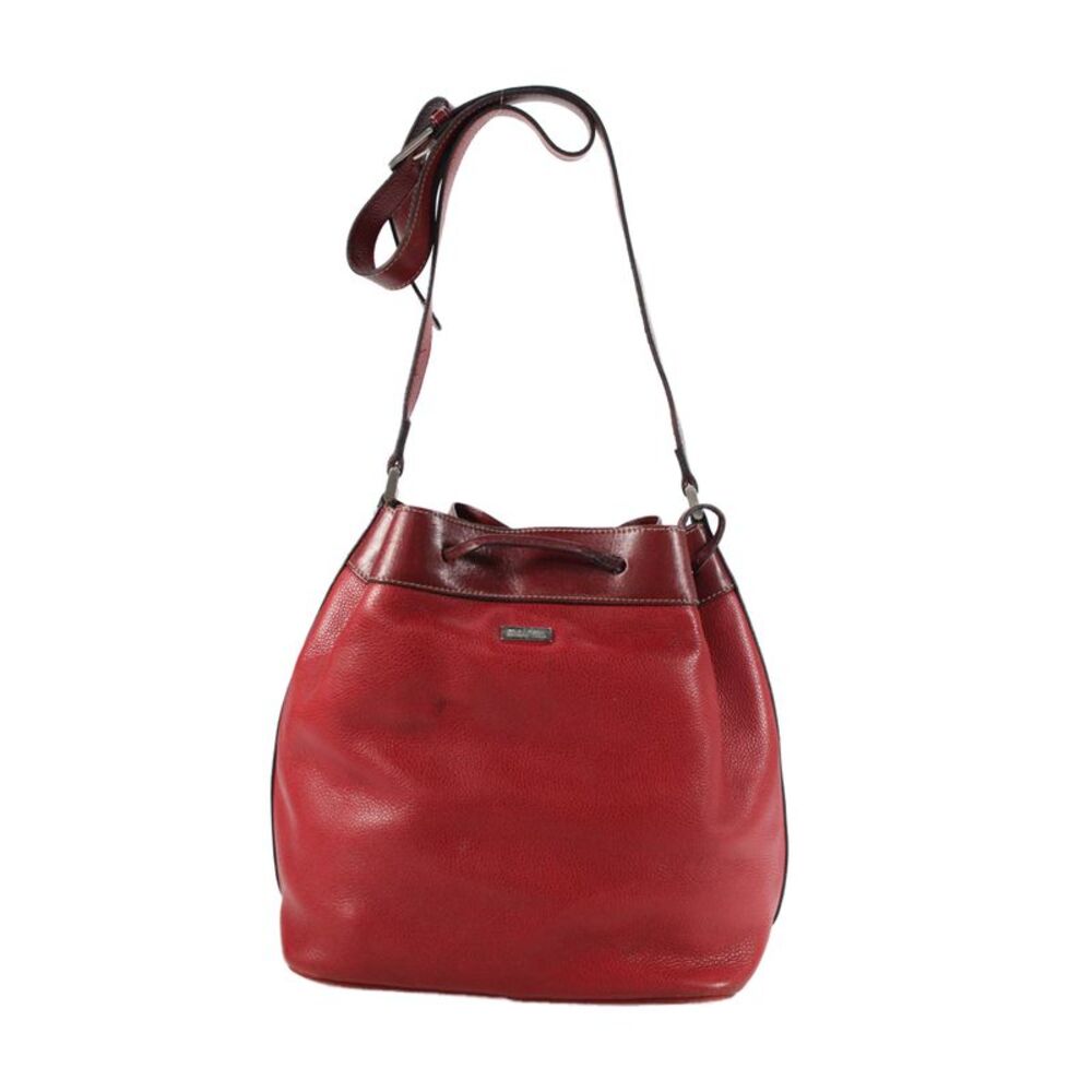 Gold Pfeil Womens Leather Monochromatic Bucket Bag Red